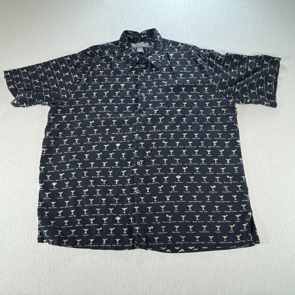 Tori Richard Mens 2XL Black Silk Martini Glass Cocktail Print Camp Shirt